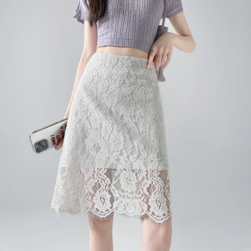 Classic Lace Bodycon Women Skirt High Waist Tassel Slim A Line Mini For Party Office Chic Trendy Summer
