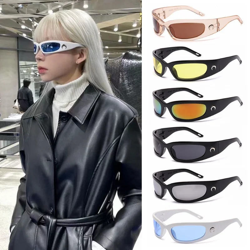 

1pc Trendy Designed Moon Rectangular Sunglasses Women Men Outdoor Cycling Sports UV400 Sunglass Vintage Hip Hop Punk Sun Glasses