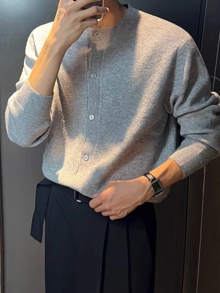 

Мужской вязаный кардиган на весну-осень, модный повседневный свитер с круглым вырезом, в корейском стиле, с длинными рукавами, на пуговицах спереди