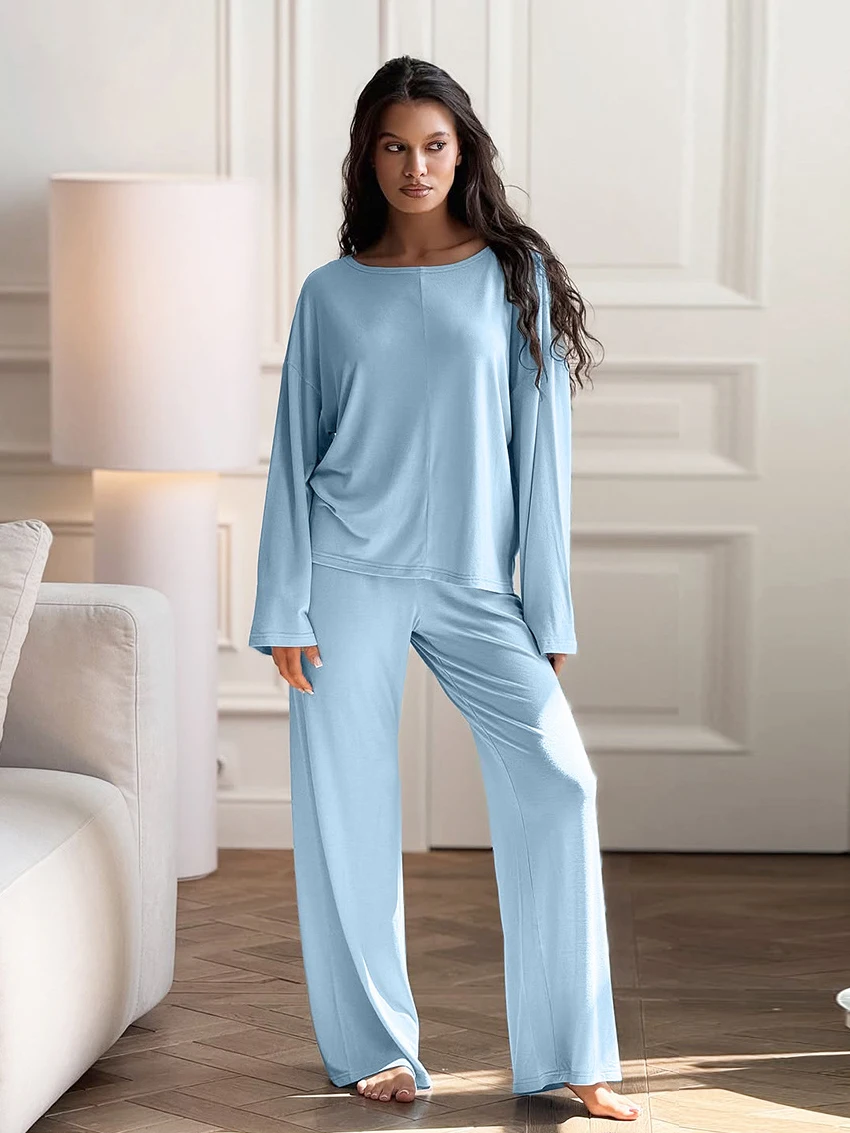 

Marthaqiqi Winter Loose Female Sleepwear Set Long Sleeve Nightgowns O-Neck Pajamas Pants Casual Women'S Nightwear 2 Piece Suit
