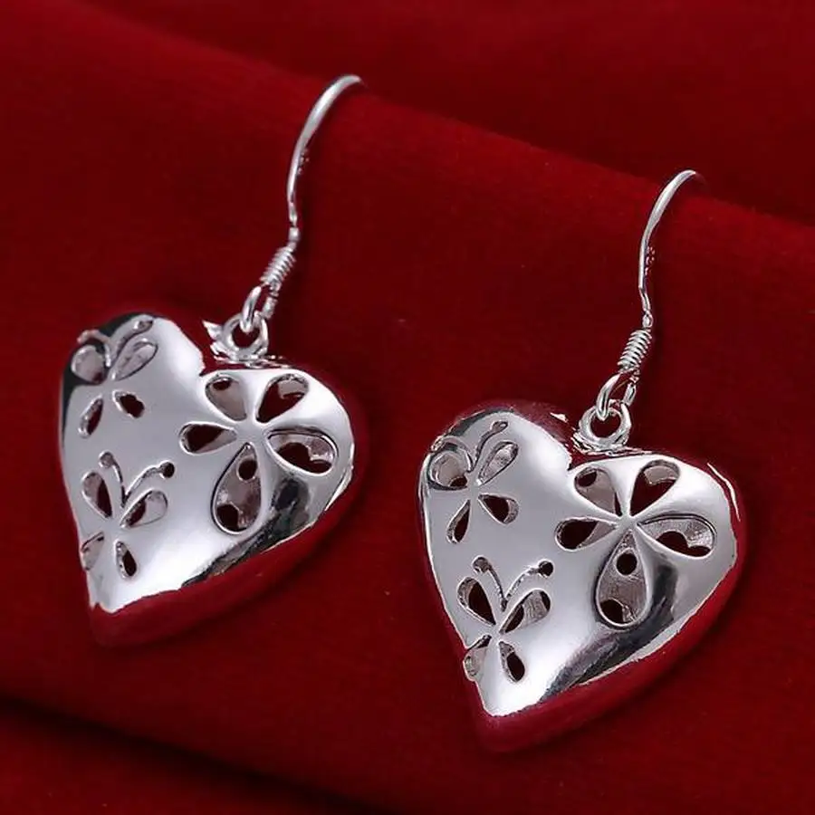

925 Sterling Silver Earring wedding women charm heart design lovely nice valentine gift High quality Jewelry free shipping
