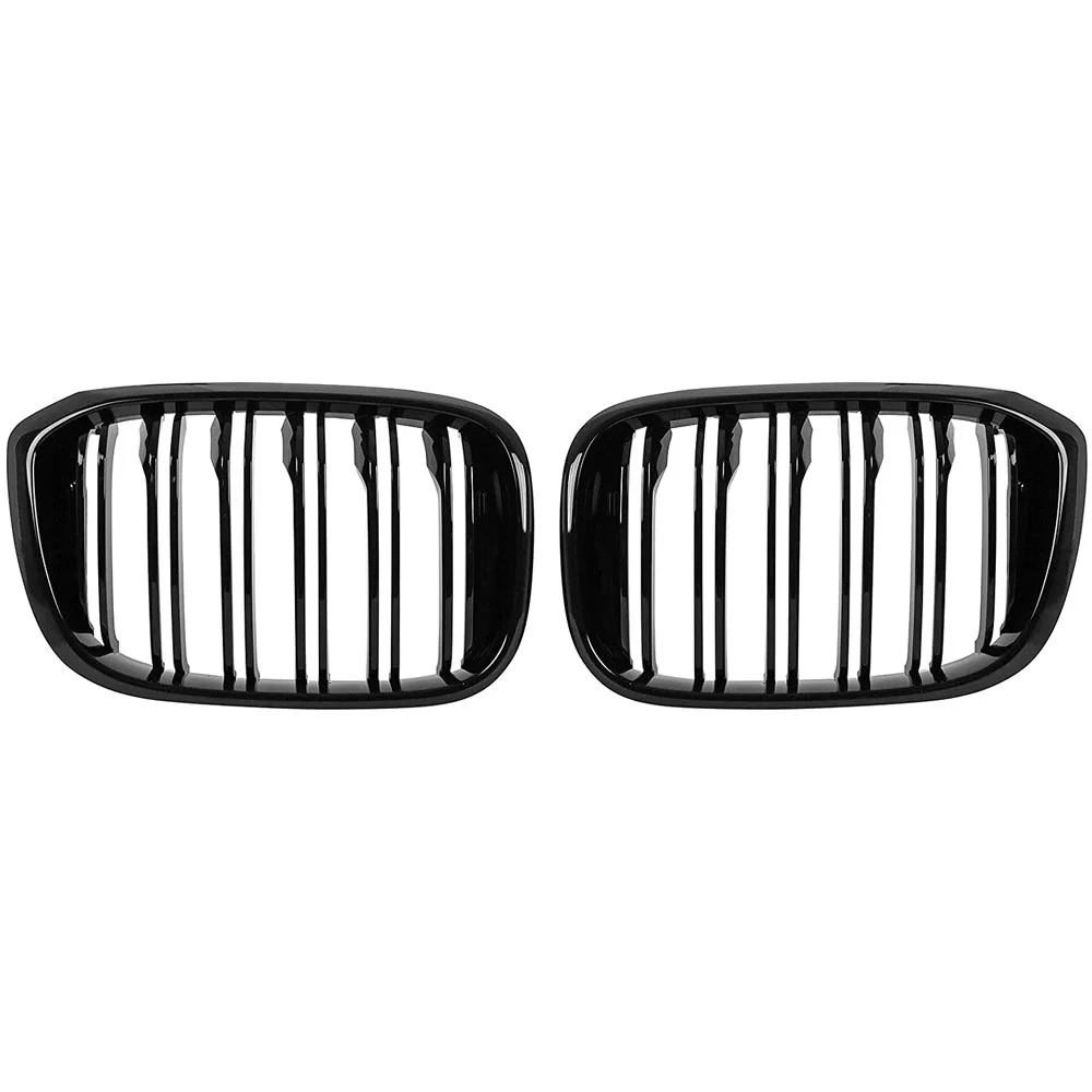 1 par frente capô do carro grade de rim preto brilhante corrida grills 2 linha dupla slat para bmw 3 4 x3 x4 g01 g02 g08 2018 2019 2021