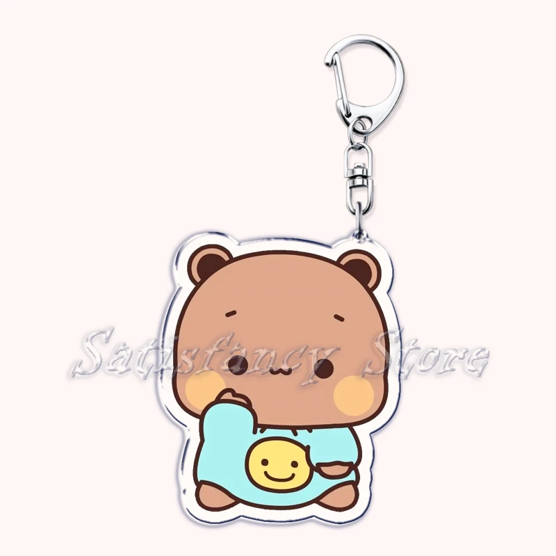 Cute White Grey Bubu Dudu Couple Bears Acrylic Keychains Ring for Accessories Bag Pendant Key Chain Jewelry Fans Lovers Gifts