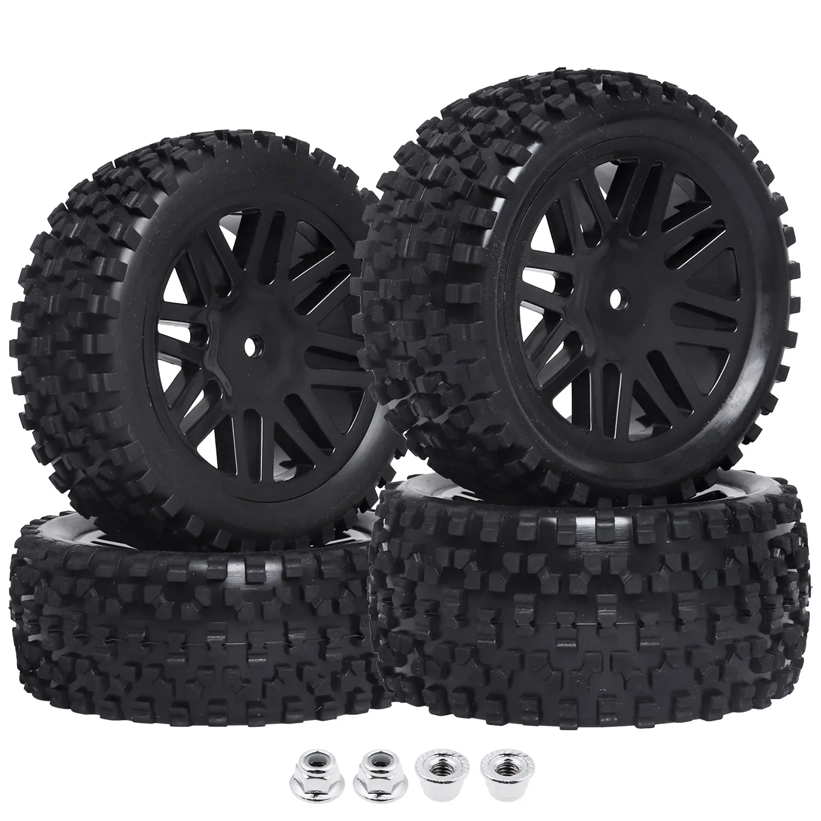 HobbyPark Front & Rear Wheels and Tires Off Road Buggy Tyres For 1/10 Redcat Shockwave, Tornado Epx,S30 12mm Hex Hub with Foam