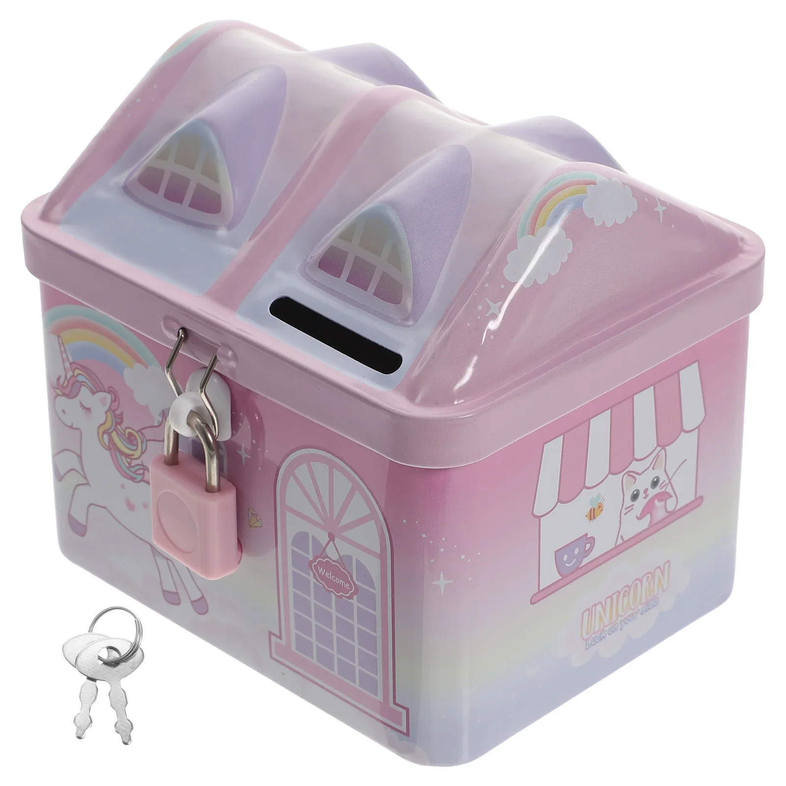 

Metal Piggy Bank Unbreakable Coin Bank Money Jar Small Size Money Saving Box Metal Rainbow Lockable Cute box Box with lock