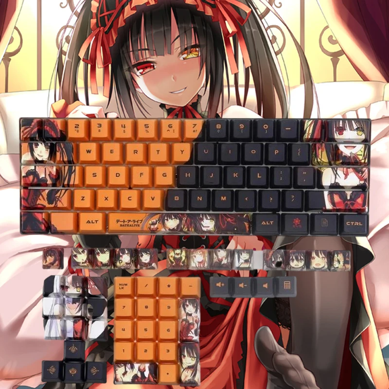 Anime Date A Live Tokisaki Kurumi Keycaps Oem Height 108Keys Cosplay Keycap Mechanical Keyboard Accessories