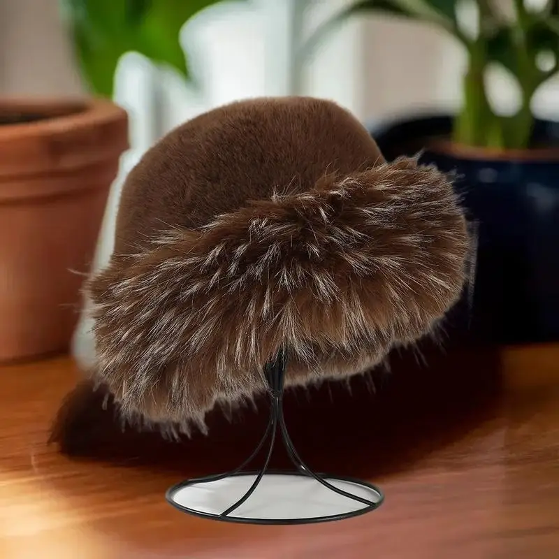 **Winter Plush Fisherman Hat For Women Thick Fluffy Fur Ear Protection Cap Windproof Warm Panama Basin Cap