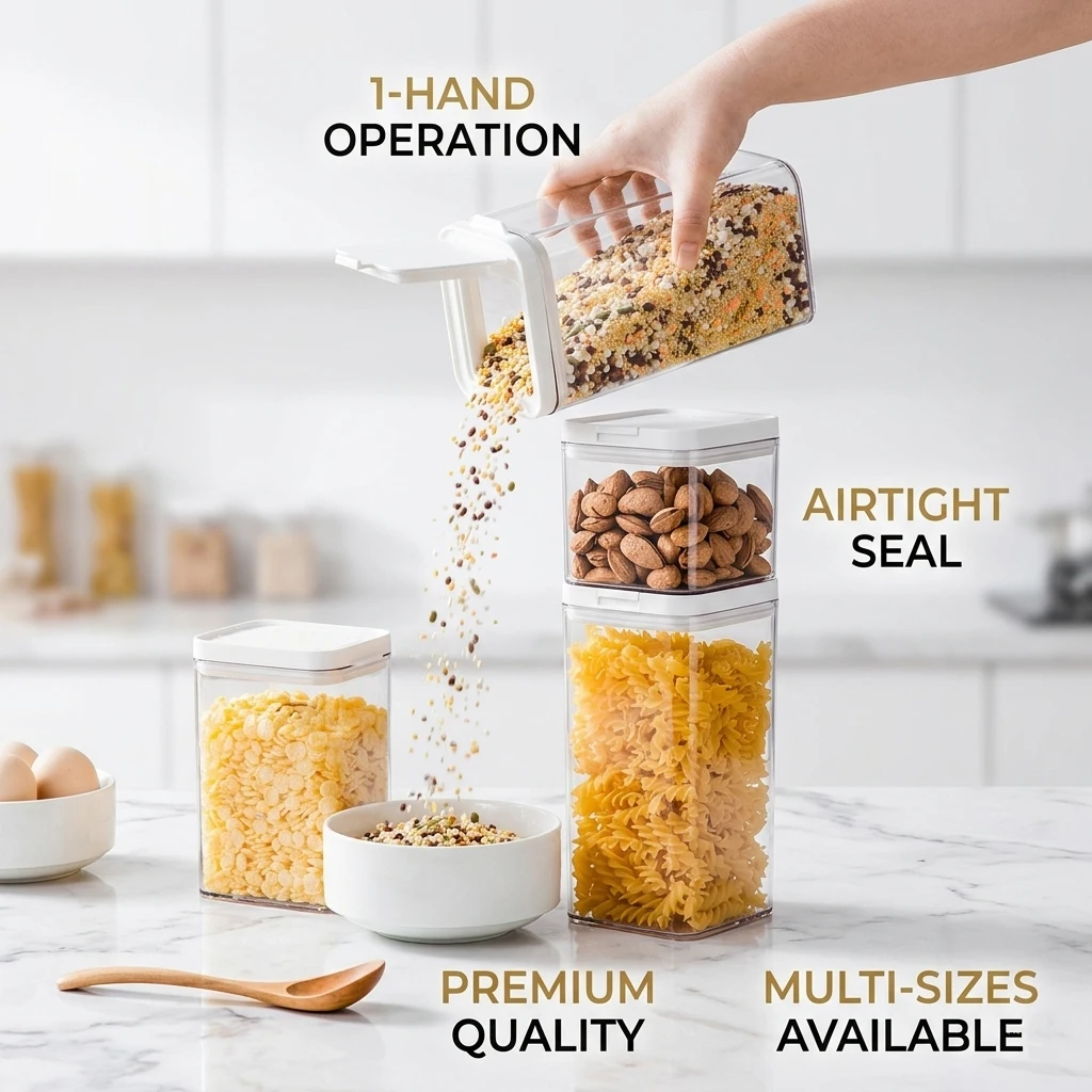 

Opening Lid Sealed Jar Transparent Body Food Grade AS Container Kitchen Organizer Tea Coffee Grain Snack Storage Tank