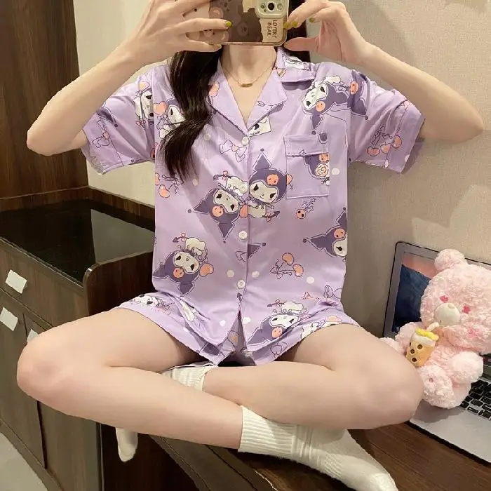 New Four Seasons Short-sleeved Shorts Pajamas Ms. Japanese Small Fresh Plaid Pajamas Ms. Loose Comfortable Home Wear Ms. Suit