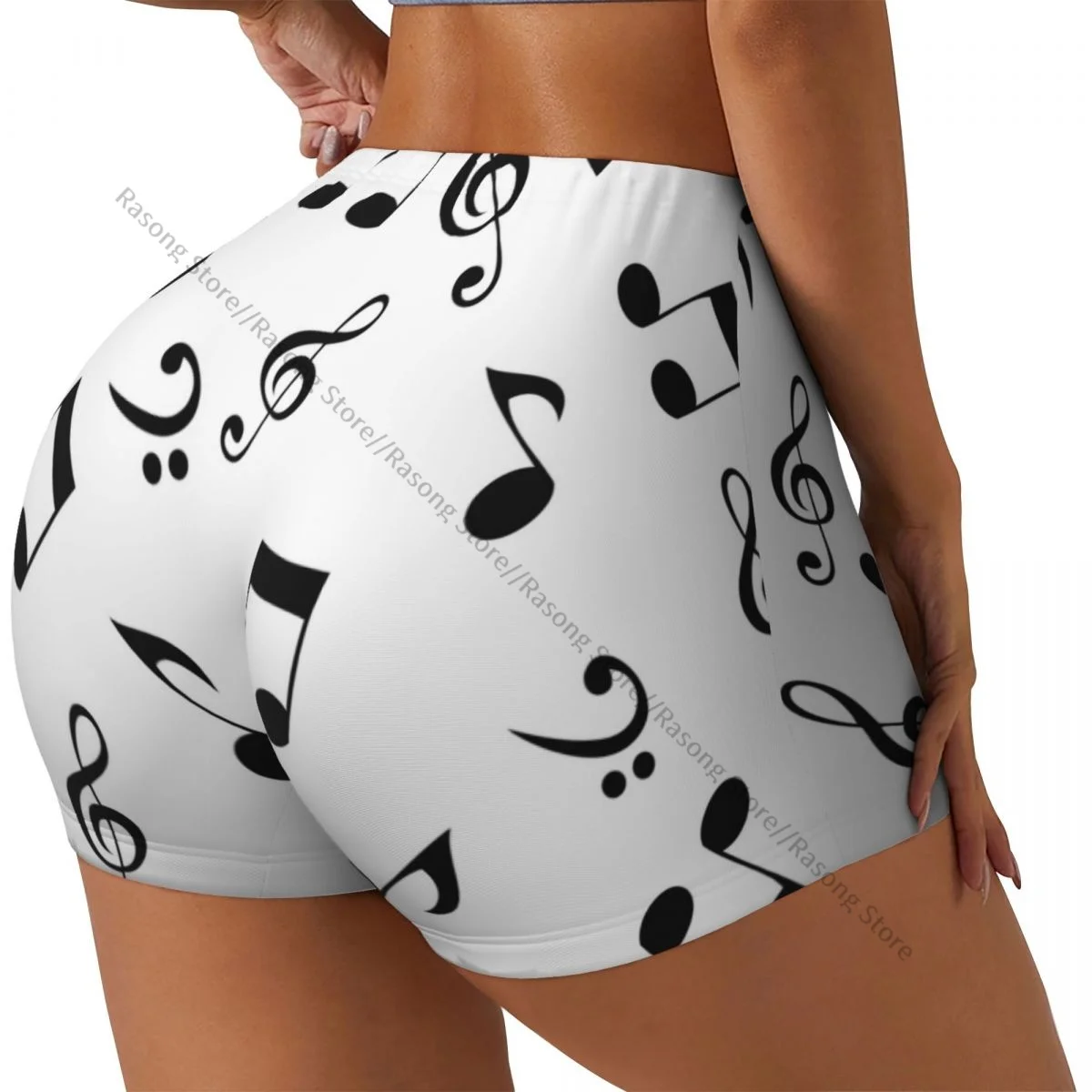 Yoga Shorts Abstract Music Notes Women Biker Tight Elastic Workout Sports Leggings Sportswear