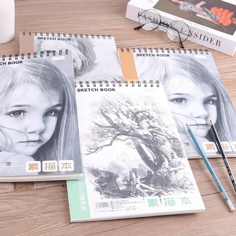 

A4 Sketchbook Flip-up Coil 40 Blank Inner Pages Special Drawing Paper for Art Students Hand-painted with Colored Pencils Book