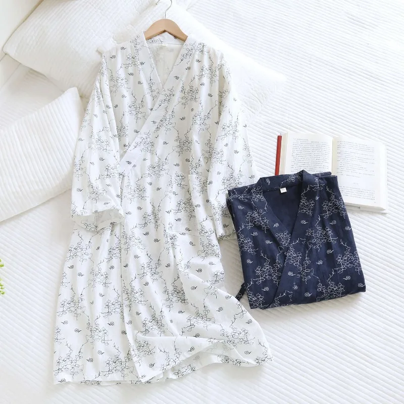 2026 اليابانية الجديدة الربيع/الصيف الرجال النوم رداء 100% القطن الشاش كيمونو رداء عرق البخار ساونا الاستحمام رداء المنزل امرأة