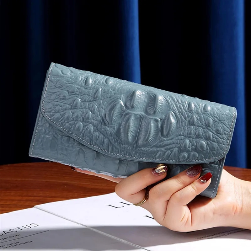 

Large Crocodile Pattern Real Leather Women Wallet 2026 New Cowhide Purses Ultra-Thin Multiple Card Slots Long Wallet High-Grade