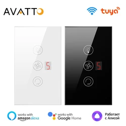 AVATTO Tuya Smart Wifi Fan Light Boiler Switch Standard Water Heater Touch 3 in 1 Switch Smart Life APP For Alexa Google Home