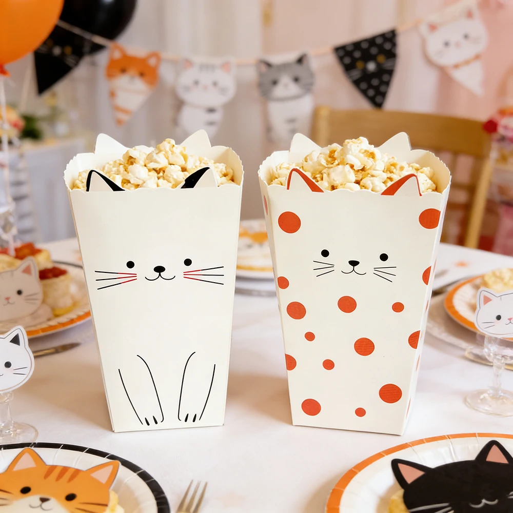8/16/24/40 Stück Niedliche Katzen-Popcorn-Box Lebensmittelverpackungsbox Katzen-Geburtstagsparty Babyparty-Dekorationszubehör – Detail 1