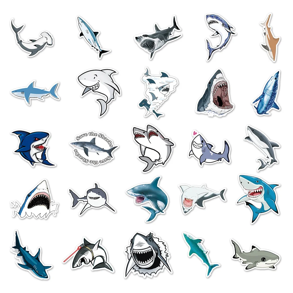 50pcs Cartoon Shark Stickers For Phone Case Laptop DIY Sticker Journaling Materials Scrapbooking Supplies Journal Accessories