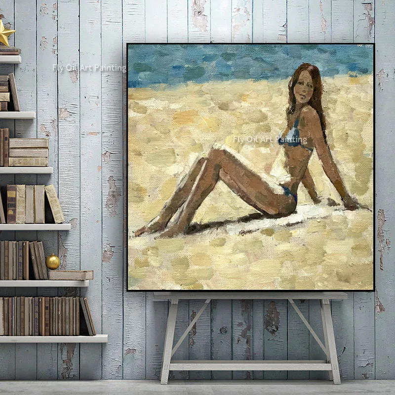 Modern Woman On The Beach Oil Painting Modern Wall Art 100% Hand Painted Canvas Painting Fashion Art For Bedroom Home Decor