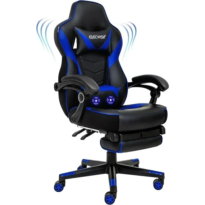 Gaming Chair with Massage High Back Computer Chair with Footrest Headrest and Lumbar Support PU Leather 90-150 Degree Tilt