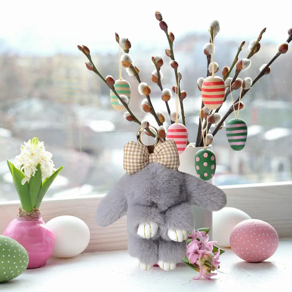 Coelho de pelúcia chaveiro longa orelha coelho mochila pingente de pelúcia chaveiro pingente colorido coelho pelúcia para decoração chave