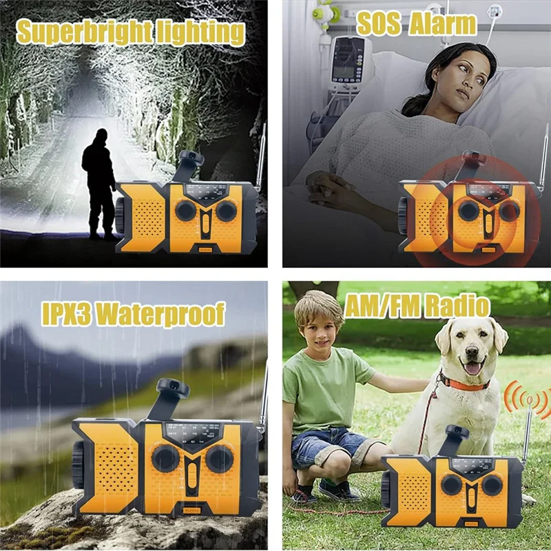 Y45A-Hand Crank Solar Radio Solar Radio With LED Flashlight Portable AM/FM/NOAA Weather Radio With 2000Mah Mobile Power Phone Ch