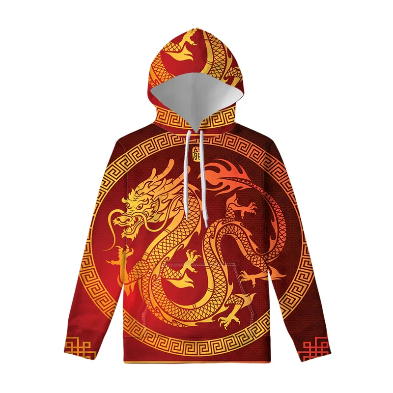 Chinese Retro Dragon Print Pattern Hoodie Men's Clothing Vintage Culture Print Hooded Coat 2025 Fashion New Trend Sweatshirt