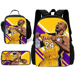 Child School Sports basketball For K-kobes Backpack with Lunch Bags ,Pencil Bags ,School Bags for Boys Girls Best Gift