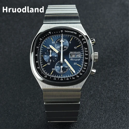 Imagen 1 del producto Hruodland nuevo F022 cronógrafo de cuarzo Retro relojes para hombre cristal de zafiro azul negro acero inoxidable reloj de pulsera de moda