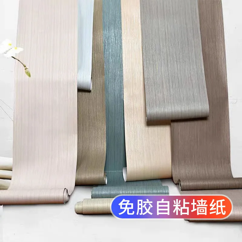 Self Adhesive Wallpaper for Home Use Cozy Bedroom Living Room Linen Texture Solid Color Thickened Non Woven Peel and Stick Wall