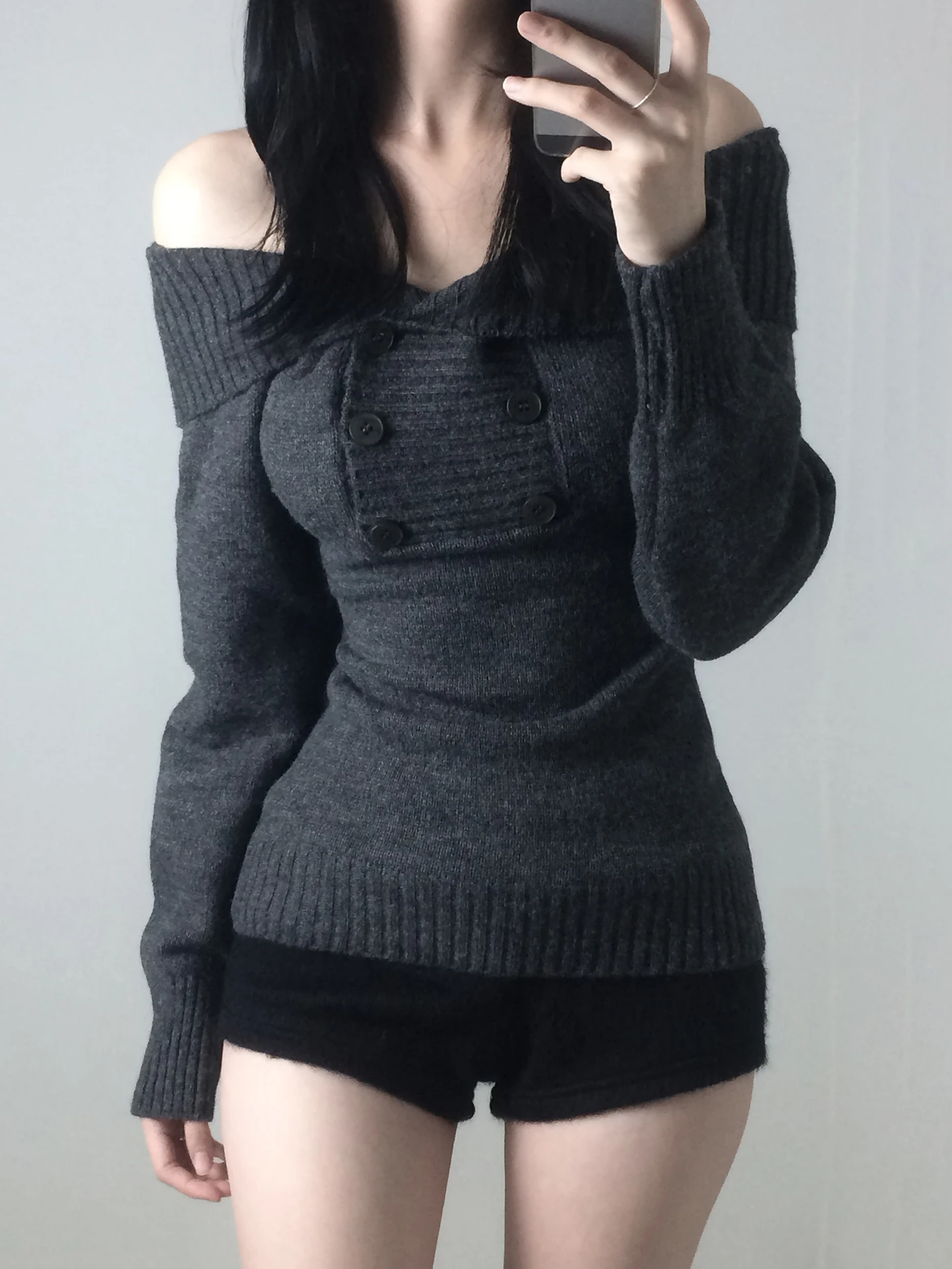 

WEEKEEP Korean Style Long Sleeve Knitted Slim Fit Shoulder Bared One-Shoulder Knitwear Women's Autumn Winter Versatile Street...