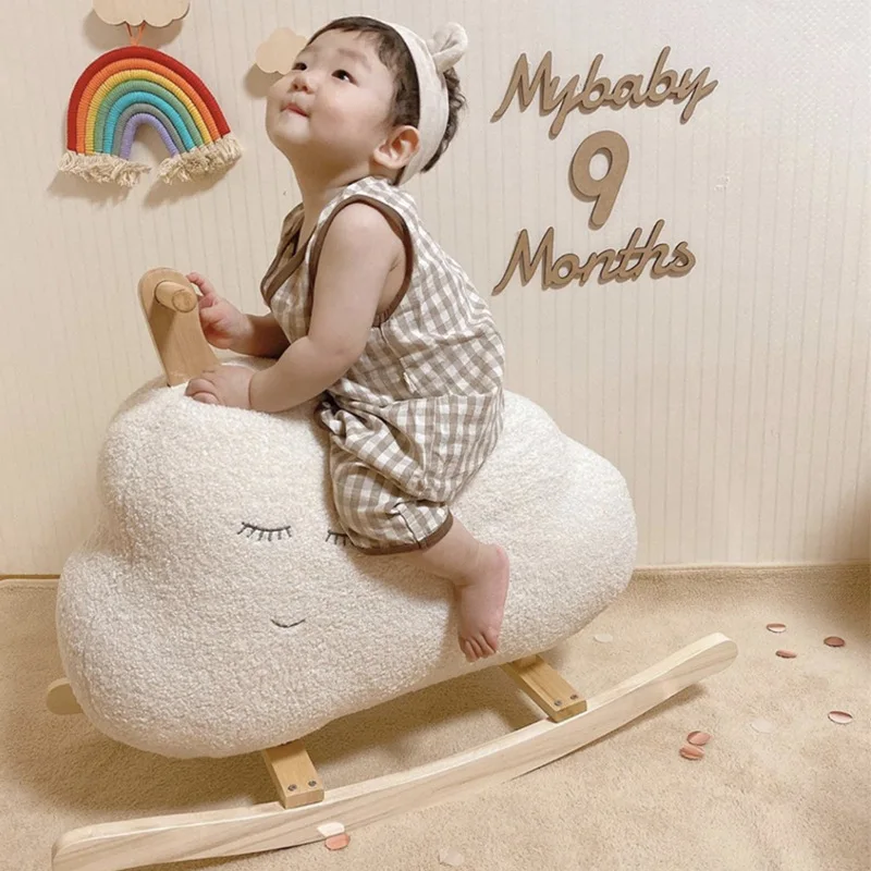 South Korea INS Children's Toy Trojans Baby rocking horses Solid wood adults can sit rocking chairs Baby's first birthday gift