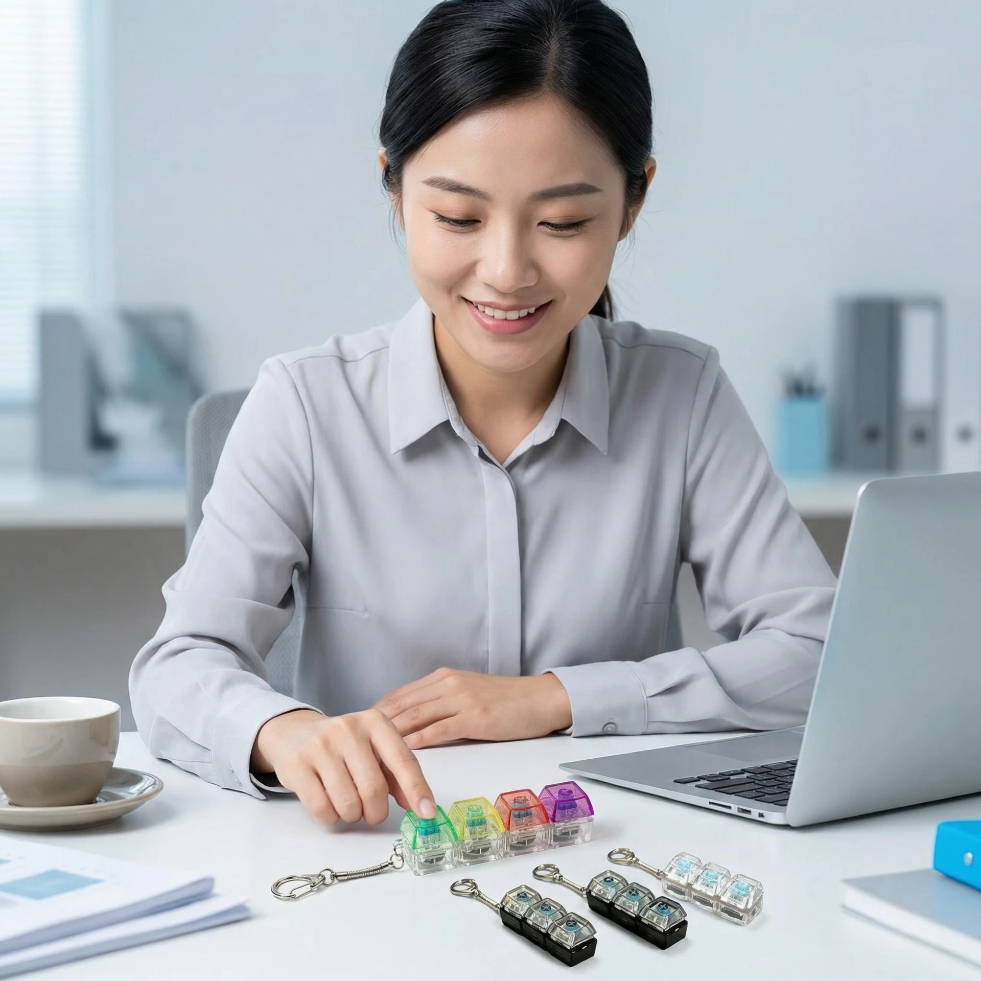 Transparent PC Light-up Fidget Keyboard Keychain, Colorful Press Toy, Ideal Gift for Stress Relief
