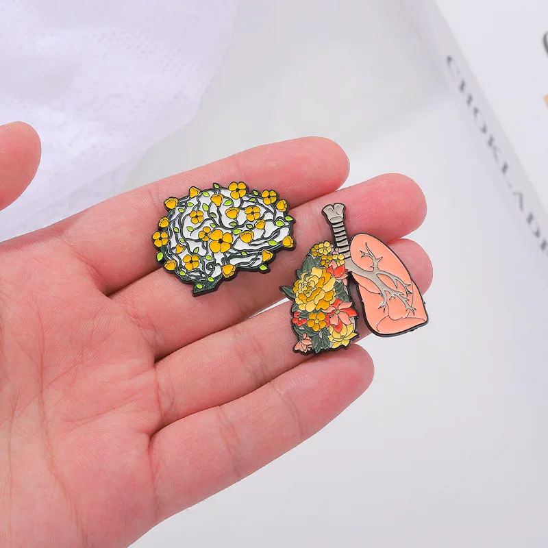 Creative Floral Brain Lung Intestines Stomach Badge Brooch Pins Cartoon Organ Simulated Enamel Lapel Pin Accessory On Backpack C