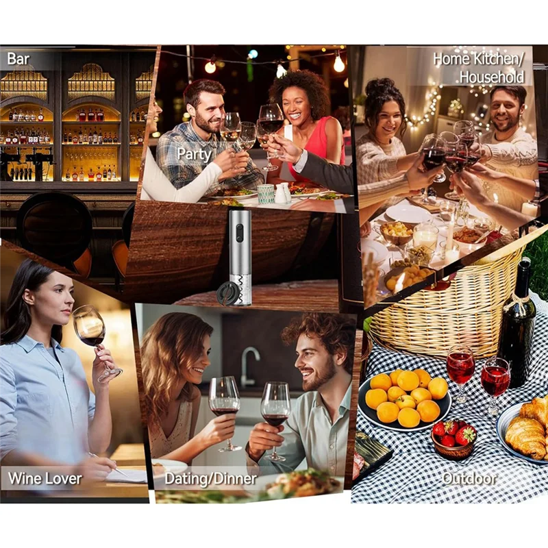 A59E-Pembuka Botol Anggur Listrik dengan Pemotong Foil Baja Tahan Karat Dioperasikan dengan Baterai Pembuka Botol Anggur Set Pembuka Botol Otomatis