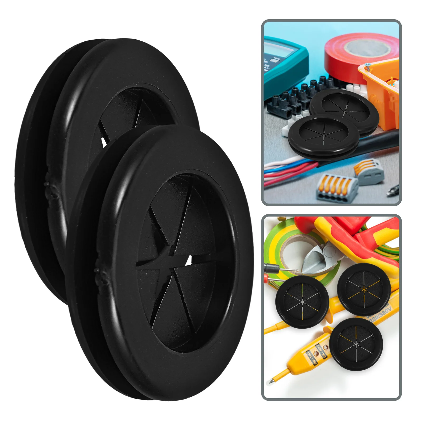 

4Pcs Dual Sided Black Rubber Grommets Waterproof Wire Protection Desk Cord Cover Easy Installation Adjustable Buckle Design