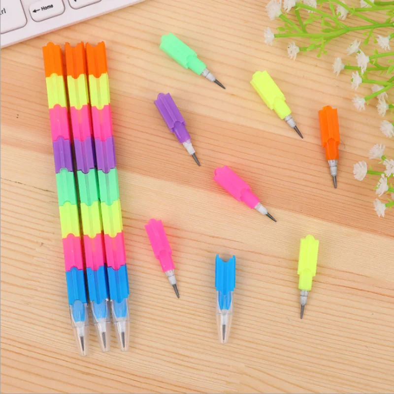 24 Pcs Creative Stationery Rainbow Building Blocks Bullet Pencil Student Kindergarten Small Gift Versatile Colorful Festival