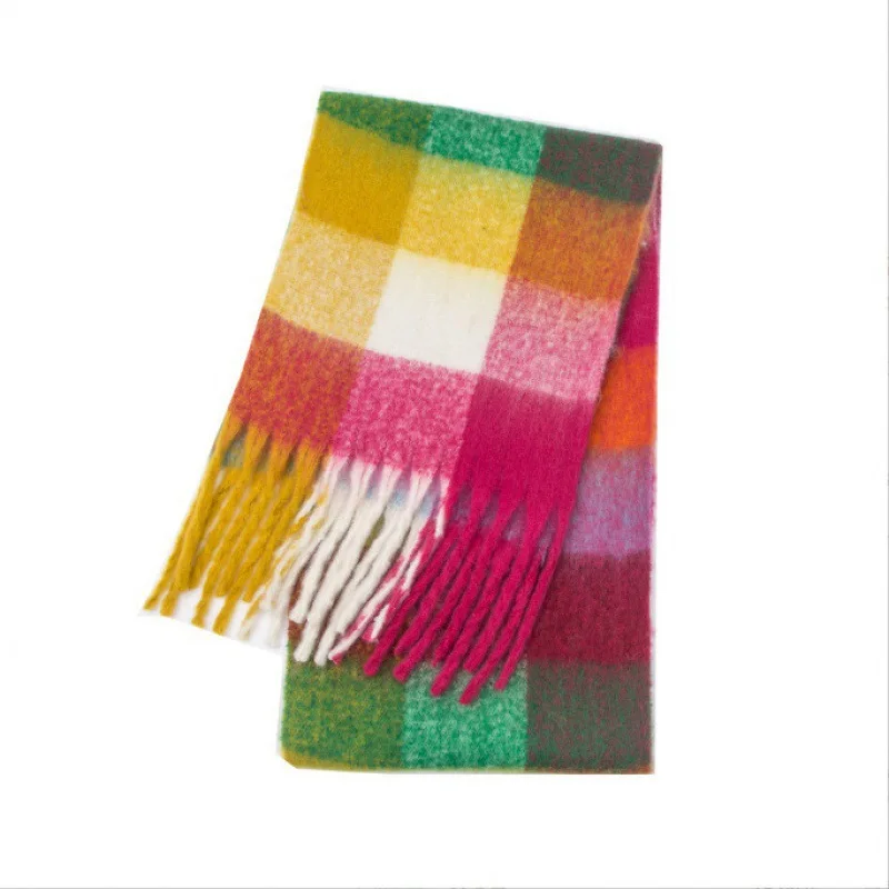 Winter Fashion Britis Plaid Scarf Women Warm Pashmina Female Scarves Wraps Bufanda Tassels Shawl Long Rainbow Hairy Luxury Brand