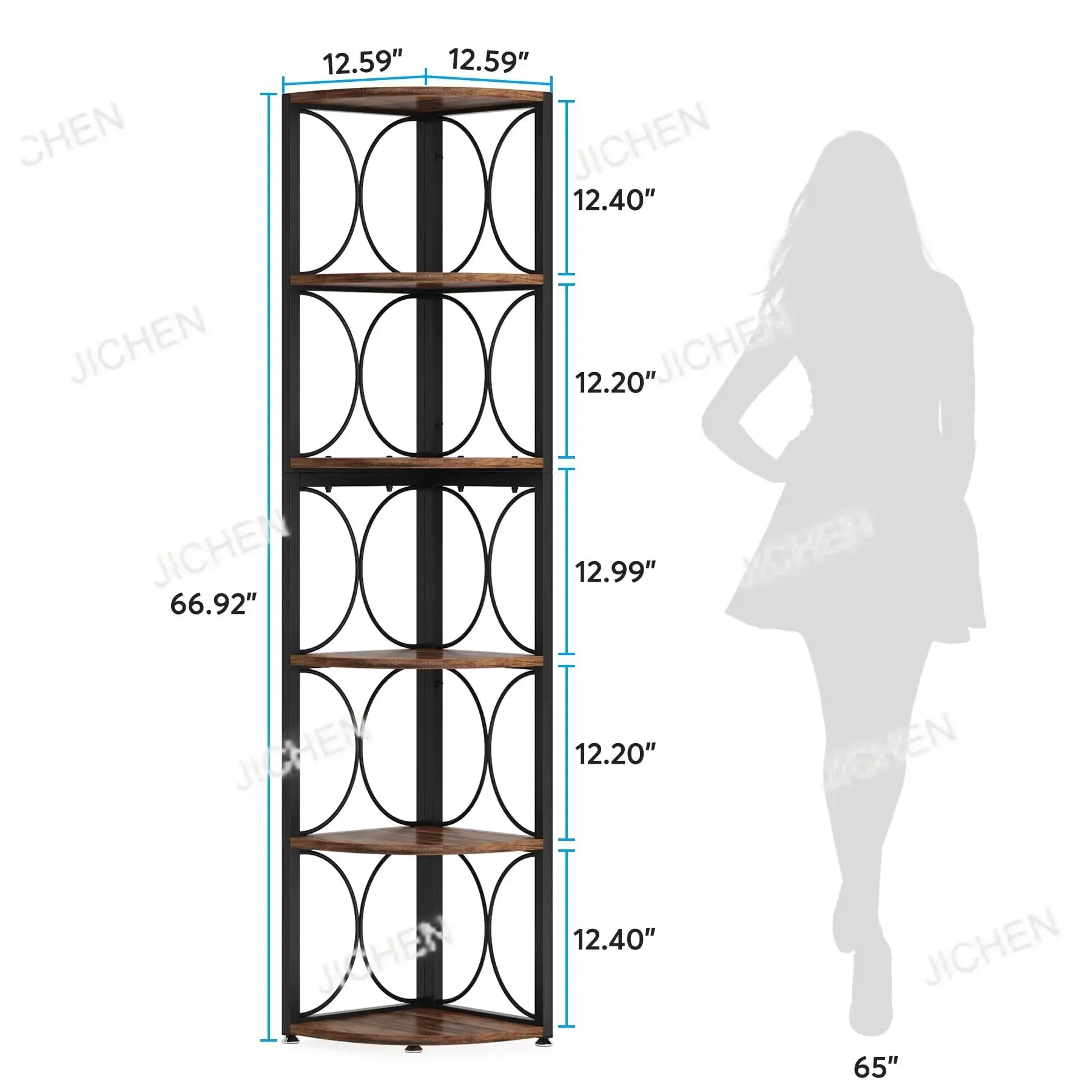

ZH 67 Inch Tall Corner Shelf, 6 Tier Rustic Corner Bookshelf Bookcase Storage Rack Standing Shelving Unit