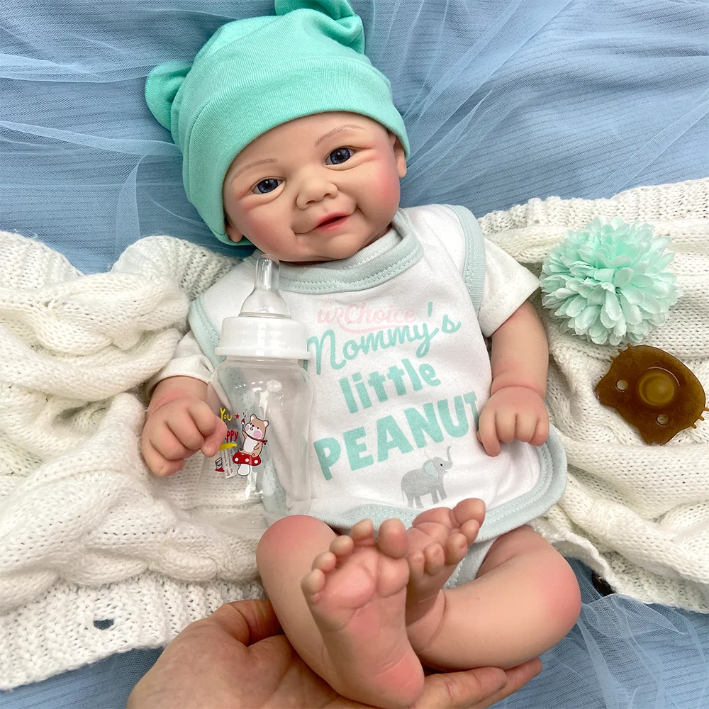 18 inch Vivienne volledig siliconen Bebe Reborn meisje/jongen pop blauwe ogen en handgeschilderde levensechte pasgeboren pop voor kinderen verjaardagscadeaus