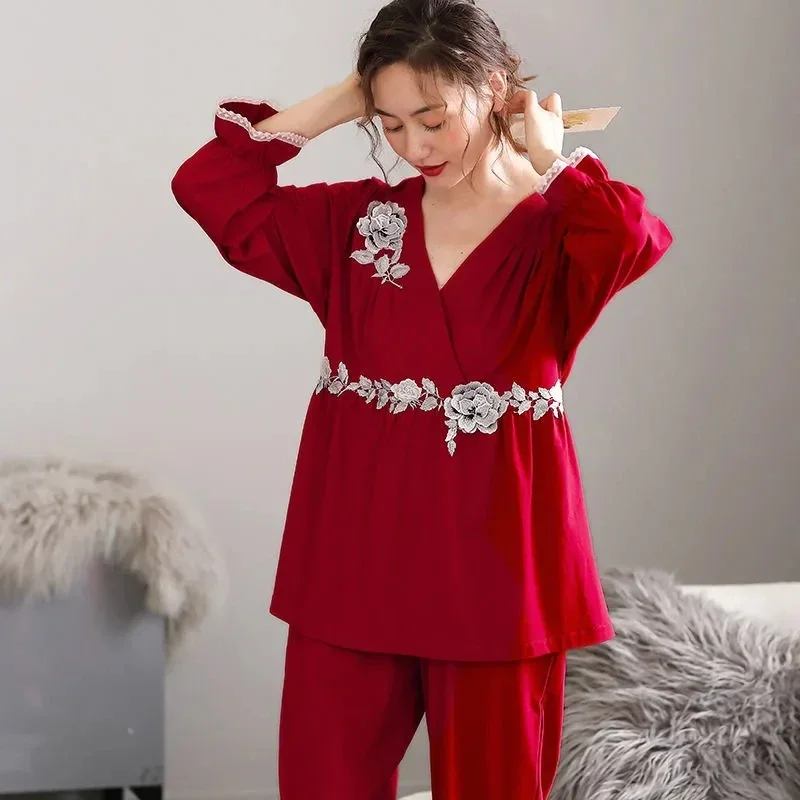 15011-4Spring and Autumn Japanese Pajamas Women's Long Sleeve Pure Cotton Sexy Elegant Palace Style Thin Kimono Home Service Set