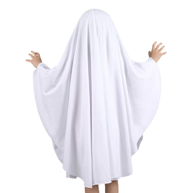 Adultos niños Halloween divertido fantasma aterrador capa blanca con capucha capa para Festival disfraces fiesta Cosplay en