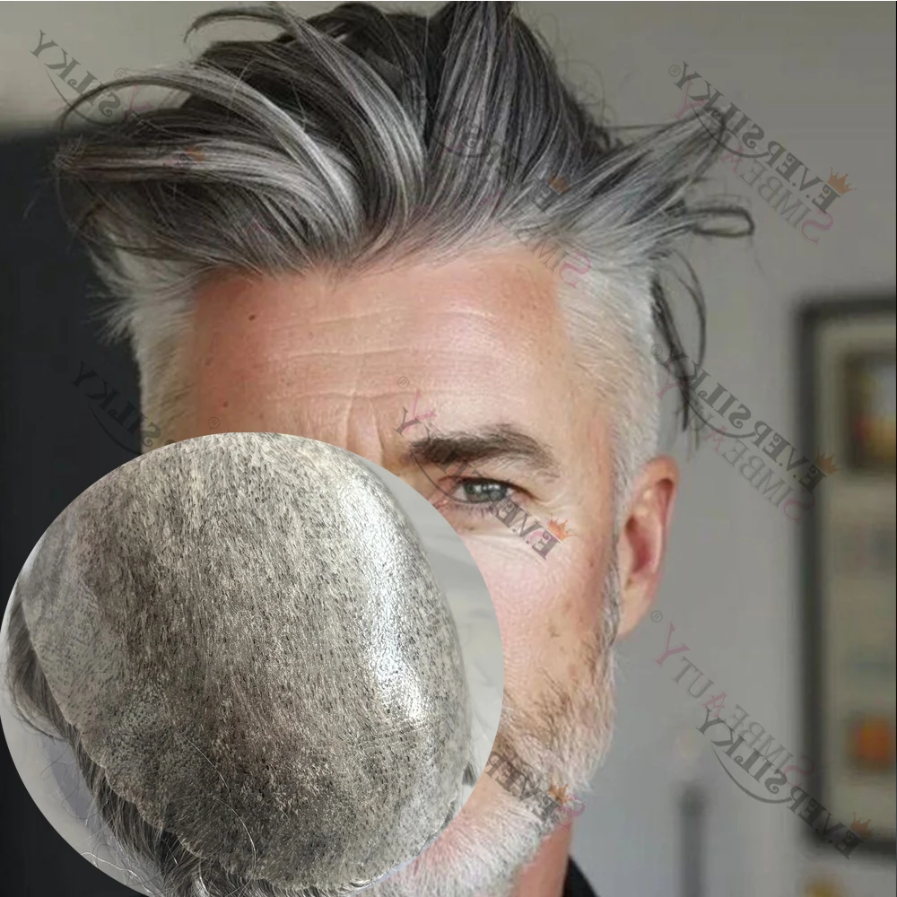 

Grey 1B80 1B65 1B40 0.12mm Injection Micro Skin Base Men Toupee Transparent PU Capillary Prosthesis European Human Hair Replacem