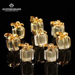 1 Pc Natural Citrine Carved Gift Box Shape Copper Buckle Pendant Charms For Jewelry Making Diy Necklace Bracelet Accessory
