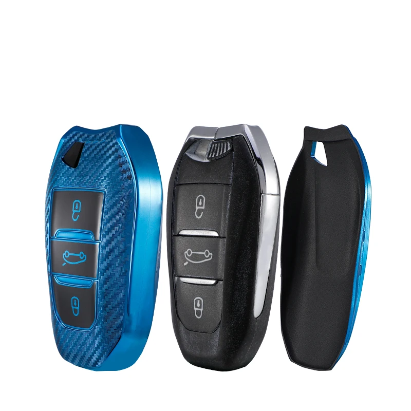 Z włókna węglowego TPU samochodów inteligentne etui na klucz pokrywa dla Peugeot 308 3008 508 5008 408 4008 208 301 407 dla Citroen C4 C6 C3-XR Picasso DS