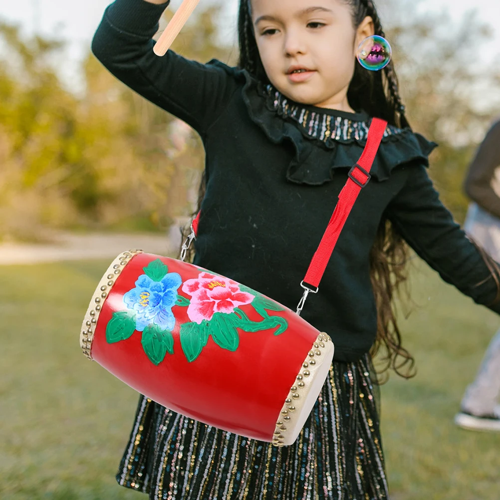 

Solid Wood Waist Drum 14cm Red Silk Accessories Durable Percussion Instrument Musical Drum Set Adult Fun Performance