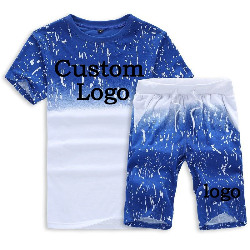 Summer Men's T-shirt + Shorts Suits Casual T Shirts Sport Set Letter Printed Short Custom Logo Sleeve Suits