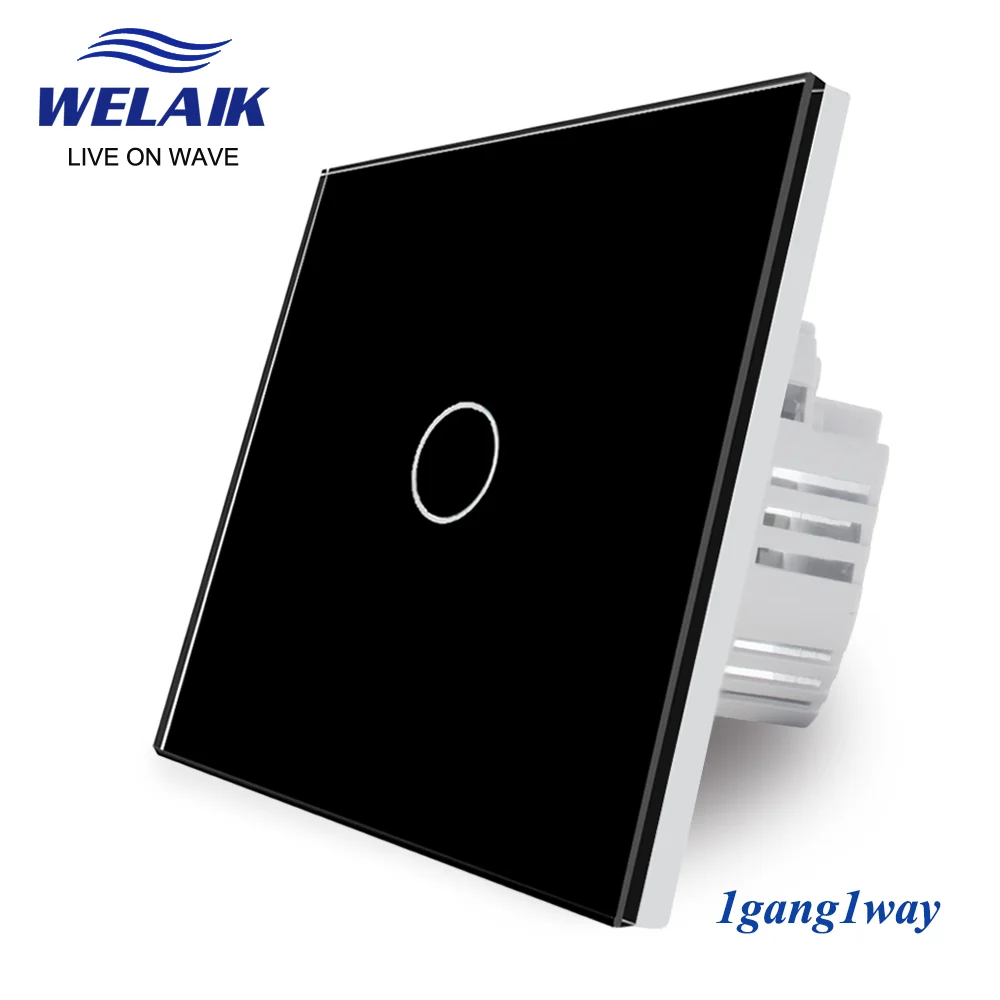 WELAIK EU 86*86mm 1gang 1way Crystal Glass Panel Intelligent Light Smart White Wall Touch Switch 220V B1911CW