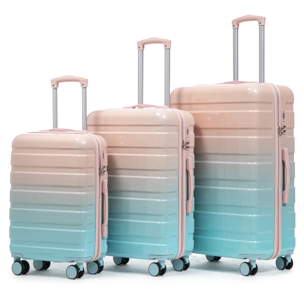 

20"/24"/28" 3 pcs/set in PC Spinner Wheel Luggage, Carry on Suitcase, With Gradient Color and Combination Lock(Blue+Pink)