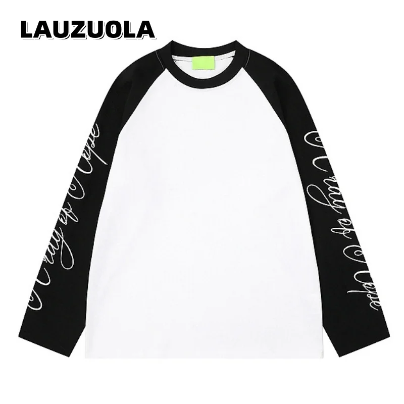 Camiseta Masculina Vintage Raglan de Manga Longa com Bordado de Letras, Estilo Hip Hop Streetwear, Solta e Casual, em Algodão
