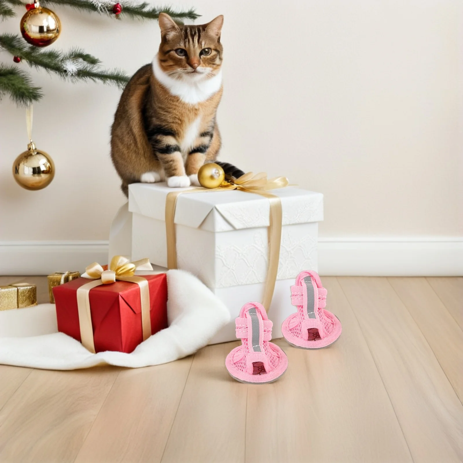 

4 Pcs Dog Shoes Breathable Mesh Summer Pet Sandals for Hot Pavement Beach Small Pink Cooling Booties Dog Sneakers Pet Supplies