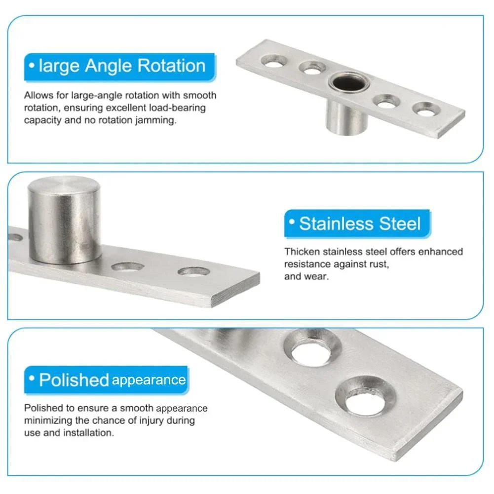 4PCS Heavy Duty Stainless Steel Pivot Hinges For 360 Degree Rotation Great For Display Cabinets Hardware Accessories